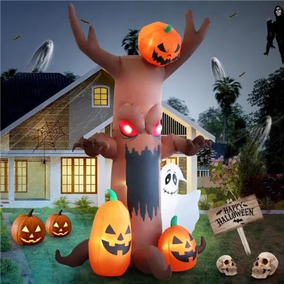 9ft Pumpkin Ghost Tree Halloween Inflatable Outdoor Decoration, Courtyard
